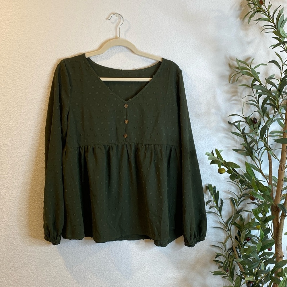 Green Peplum Button Up Blouse Medium